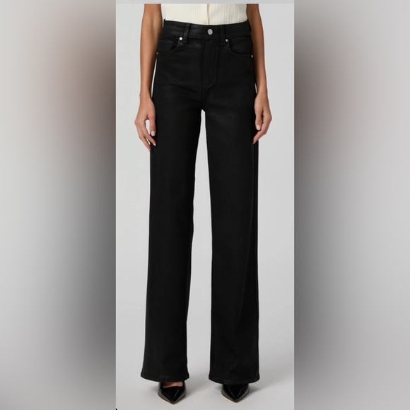 PAIGE Black Sasha Wide Leg Jean Fog Luxe Coating High Rise Size 26